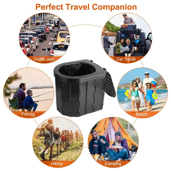 Foldable Emergency Toilet Portable Porta Potty For Car Travel Camping Boating Hiking Cleanable Travel Commode With Lid Carry Bag 1 Roll Garbage Bags