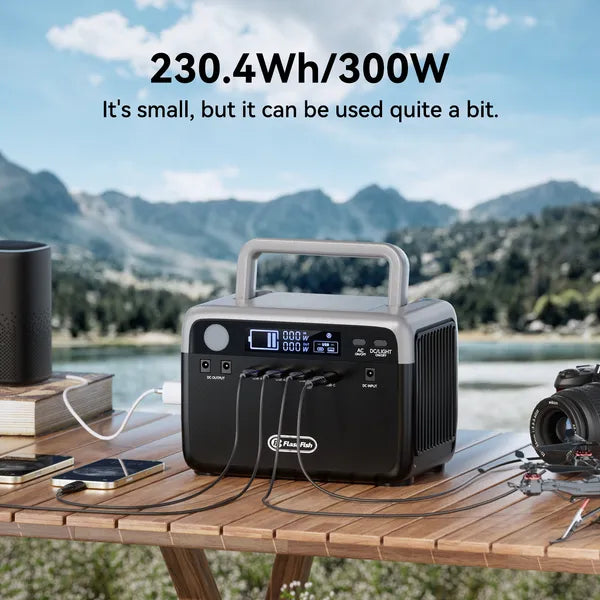 Flashfish 300W Power Station + 60W Solar Panel Power Bank, Battery Backup For Hurricane Emergency/Outdoor Camping