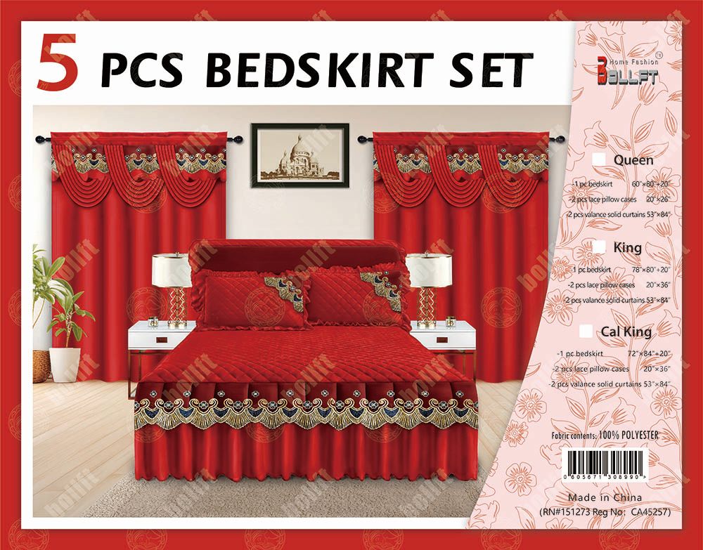 5 Pcs Bed skirt Set Red