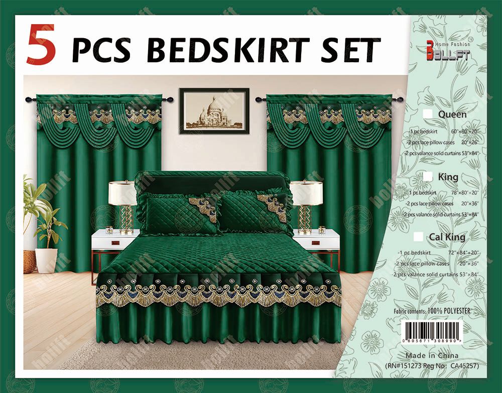 5 Pcs Bed skirt Set Green