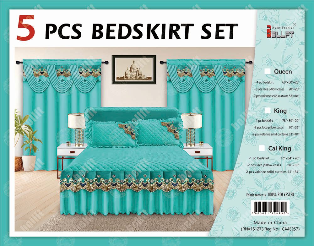 5 Pcs Bed skirt Set Light Blue