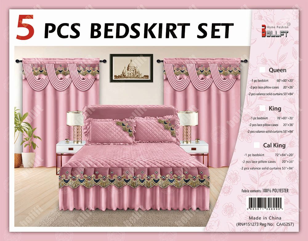 5 Pcs Bed skirt Set Pink