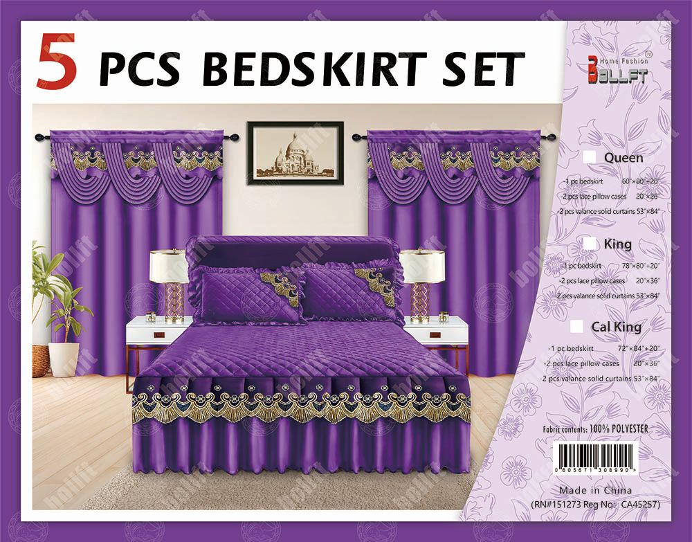 5 Pcs Bed skirt Set Purple