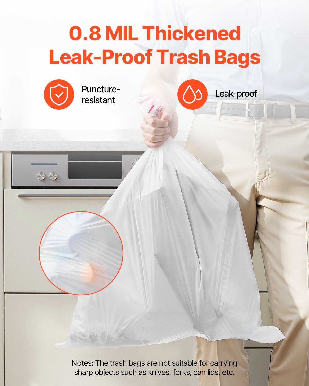 Drawstring Trash Bags, 13 Gallon 110 Pieces (White)