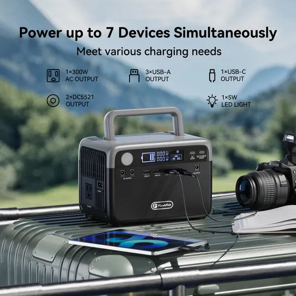 Flashfish 300W Power Station + 60W Solar Panel Power Bank, Battery Backup For Hurricane Emergency/Outdoor Camping