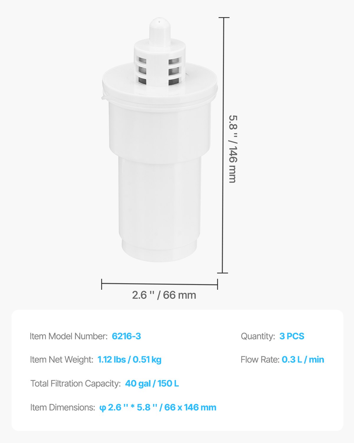 Pitcher Water Filters 3-pack Replacement Filters For Water Filter Pitcher 6216