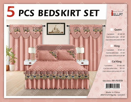 5 Pcs Bed skirt Set Peach