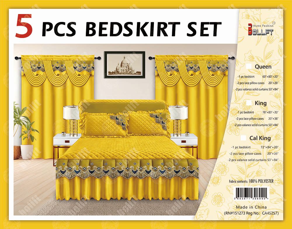 5 Pcs Bed skirt Set Yellow