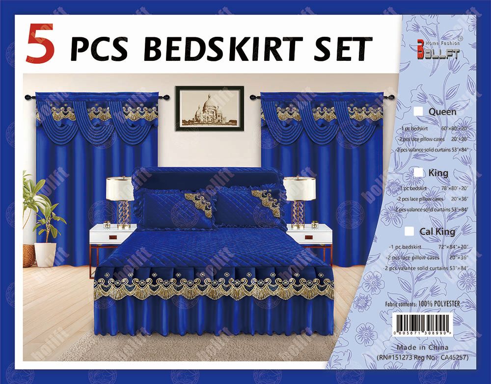 5 Pcs Bed skirt Set Blue