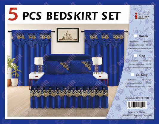 5 Pcs Bed skirt Set Blue