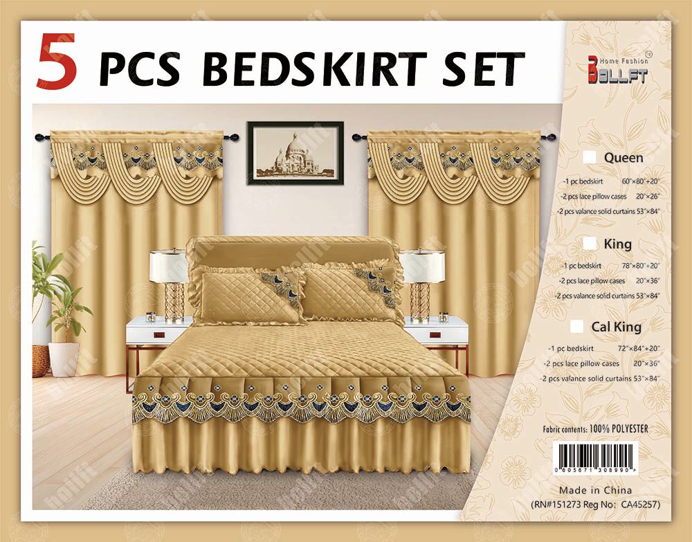 5 Pcs Bed skirt Set Cream
