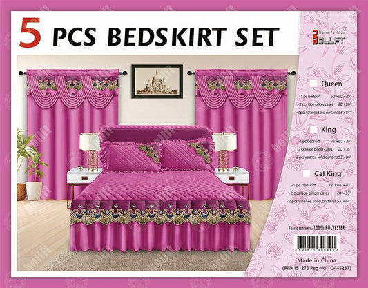 5 Pcs Bed skirt Set Dark Pink