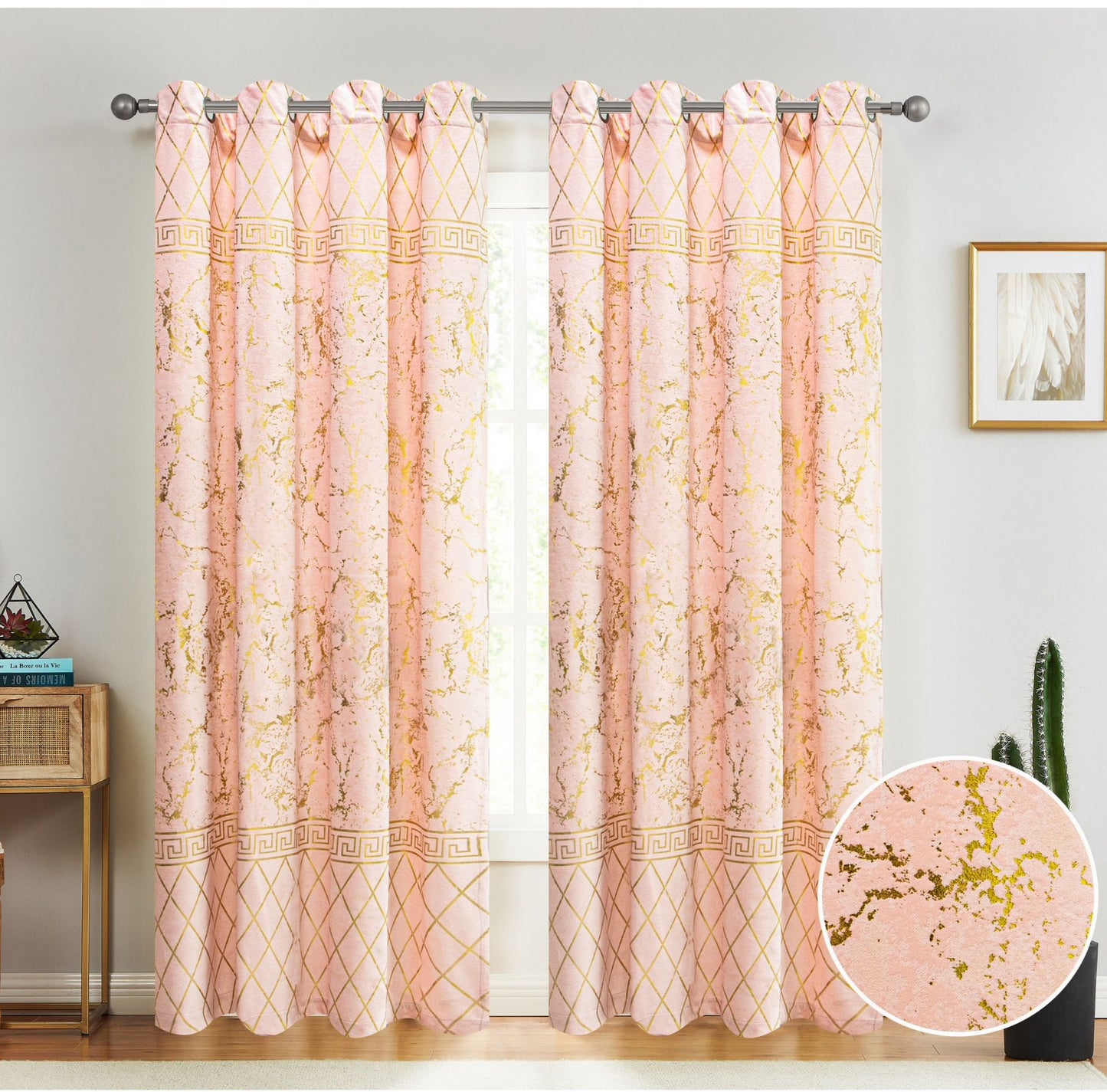 Paradise Velvet Foil Printed Curtain Blush