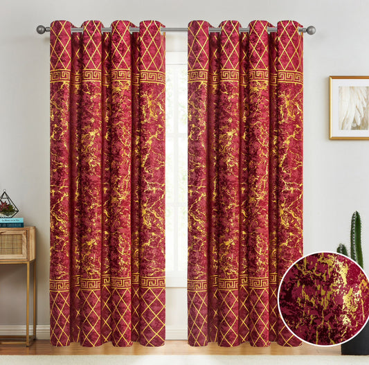 Paradise Velvet Foil Printed Curtain Burgundy