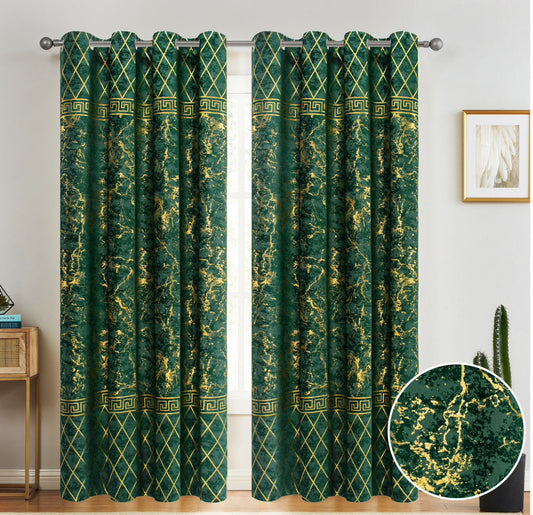 Paradise Velvet Foil Printed Curtain Hunter Green