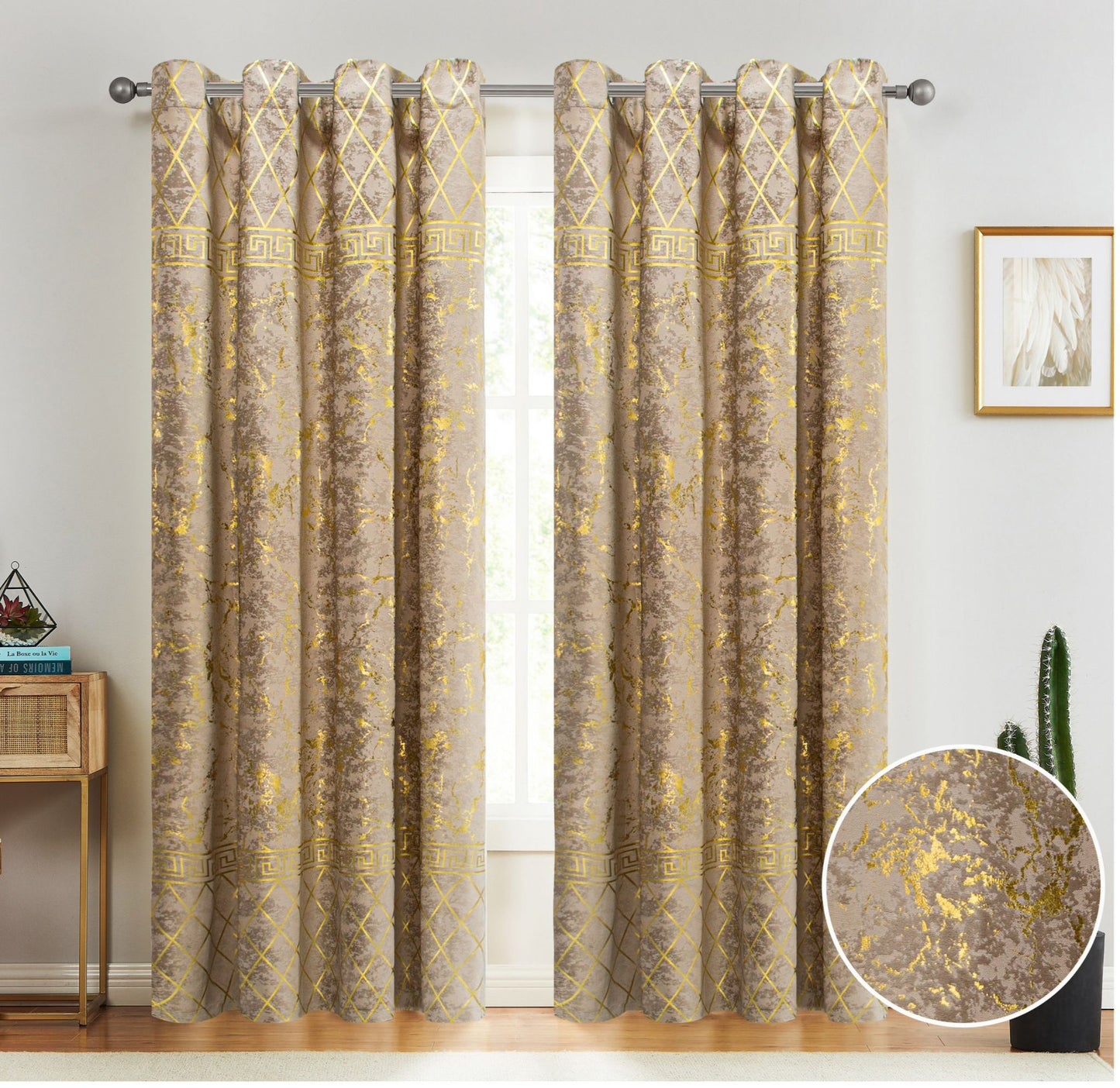 Paradise Velvet Foil Printed Curtain Cream