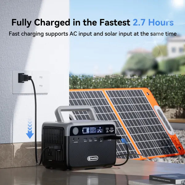 Flashfish 300W Power Station + 60W Solar Panel Power Bank, Battery Backup For Hurricane Emergency/Outdoor Camping