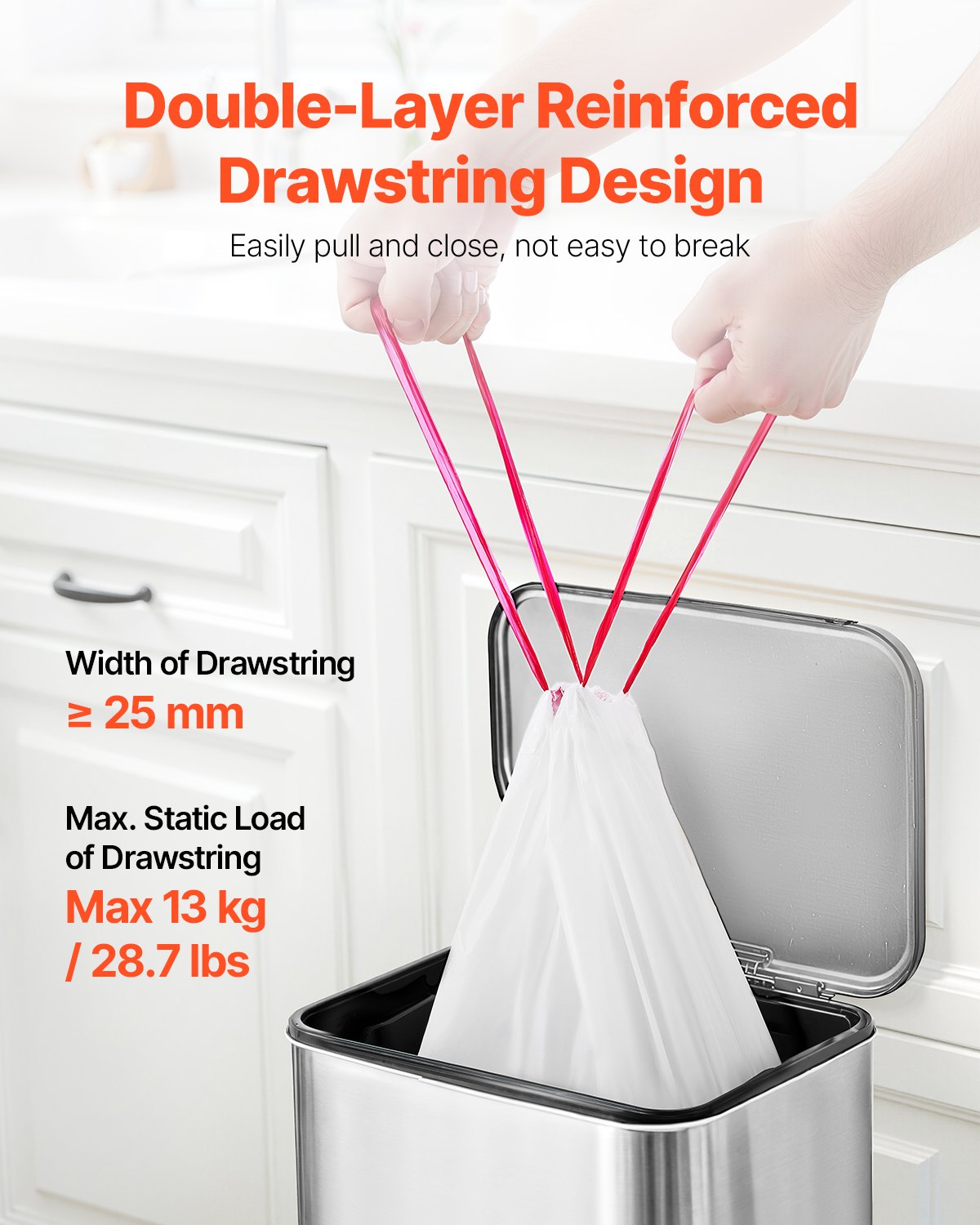 Drawstring Trash Bags, 13 Gallon 110 Pieces (White)