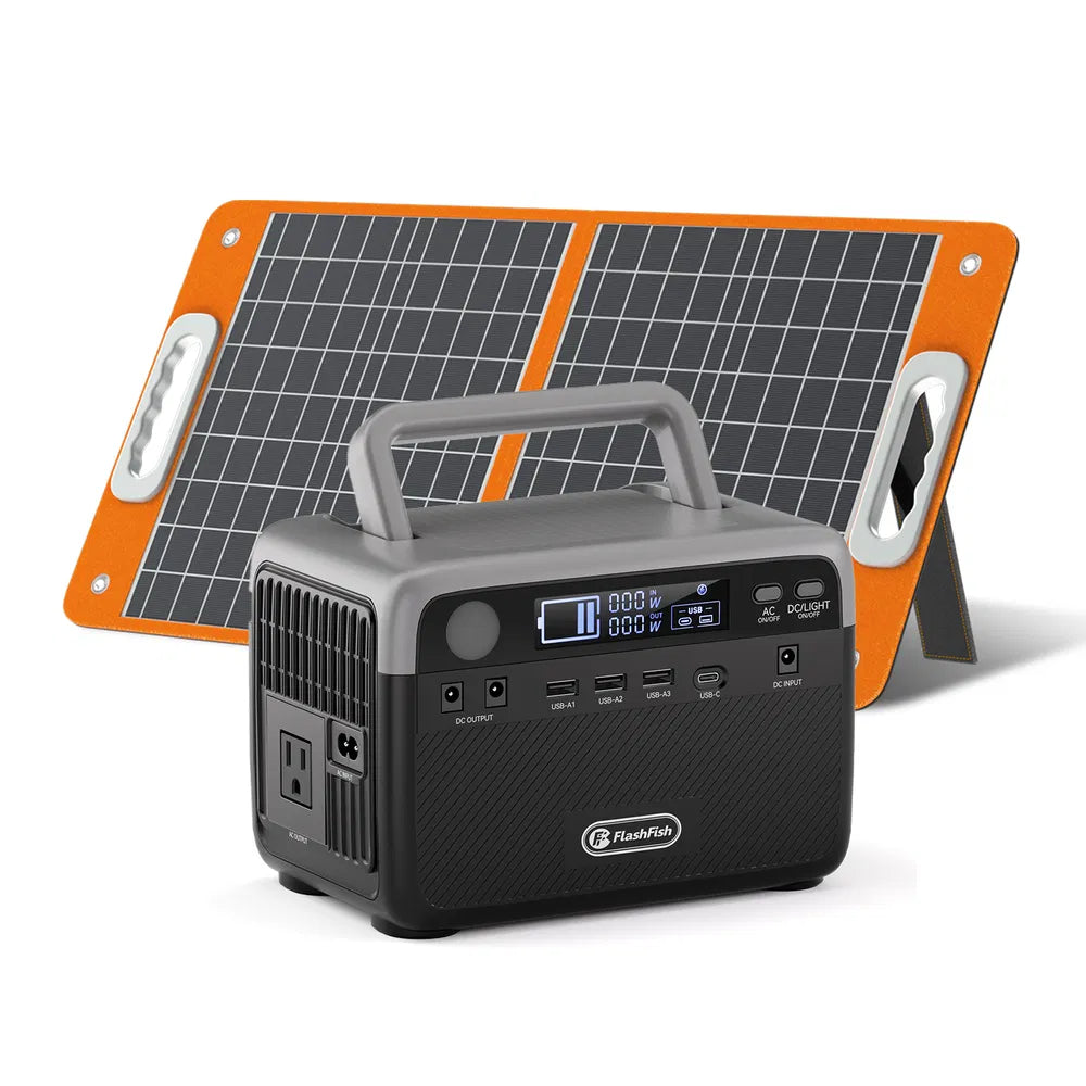 Flashfish 300W Power Station + 60W Solar Panel Power Bank, Battery Backup For Hurricane Emergency/Outdoor Camping